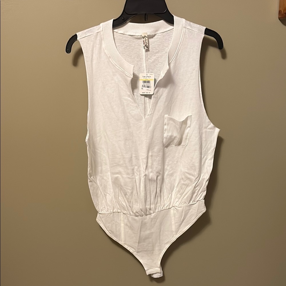 Free People White Sleeveless Bodysuit medium new